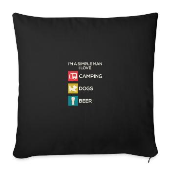 Chien camping homme drôle - Housse de coussin décorative 45 x 45 cm - noir - Devant