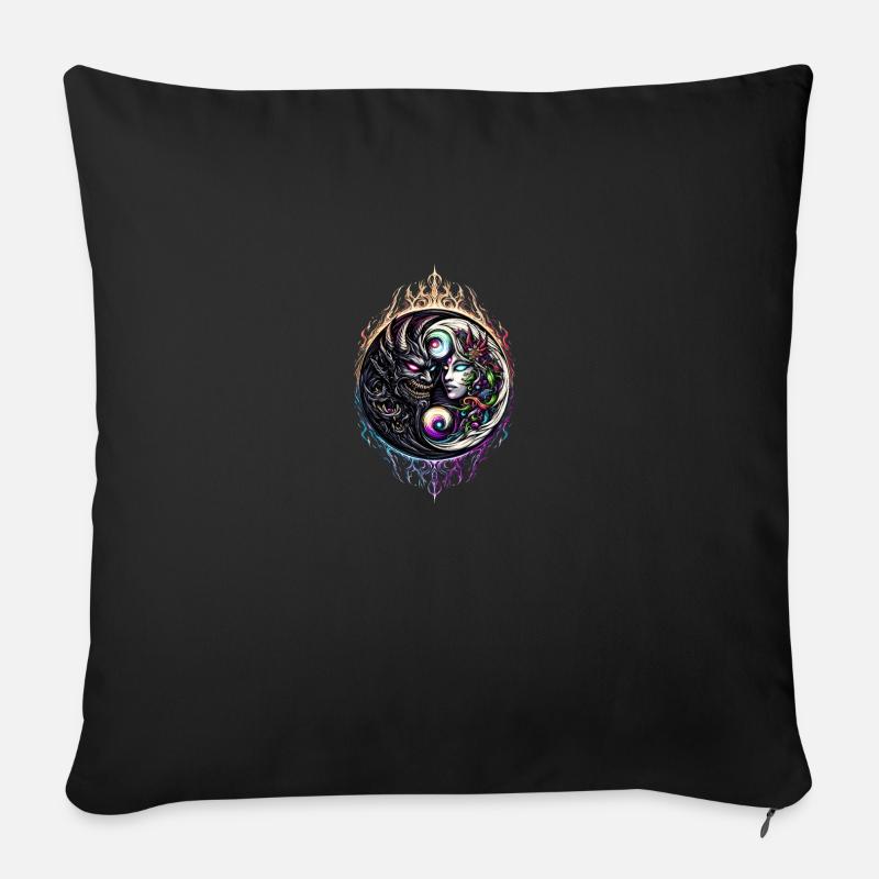 Dualité éternelle Large - Housse de coussin décorative 45 x 45 cm - noir