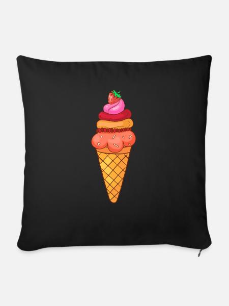 Eis Speiseeis Eiskrem Eiscreme Kugeleis Eisbecher - Sofakissenbezug 45 x 45 cm - Schwarz