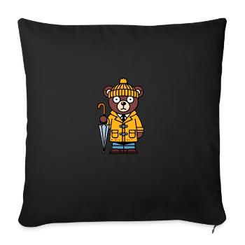 Bande dessinée ours jaune ours brun bonnet chapeau parapluie - Housse de coussin décorative 45 x 45 cm - noir - Devant