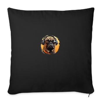 Mops mit Sonnenbrille und Kopfhörer - Sofakissenbezug 45 x 45 cm - Schwarz - Vorne