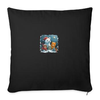 Bonhomme de neige avec ours en peluche - Housse de coussin décorative 45 x 45 cm - noir - Devant