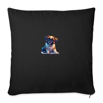 Mops Welpen sitzend - Sofakissenbezug 45 x 45 cm - Schwarz - Vorne
