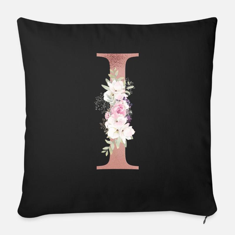 Personalisierbar Monogramm I Floral - Sofakissenbezug 45 x 45 cm - Schwarz