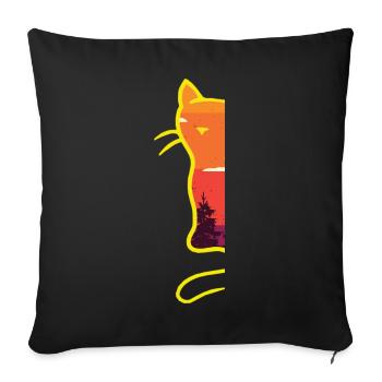 Rétro Vintage Woodland rétro chat des années 80 minimaliste - Housse de coussin décorative 45 x 45 cm - noir - Devant