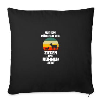 Rétro Chèvres Poulets Fille - Housse de coussin décorative 45 x 45 cm - noir - Devant