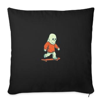 70s Cartoon Comic Style Ghost on His Skateboard - Sofakissenbezug 45 x 45 cm - Schwarz - Vorne
