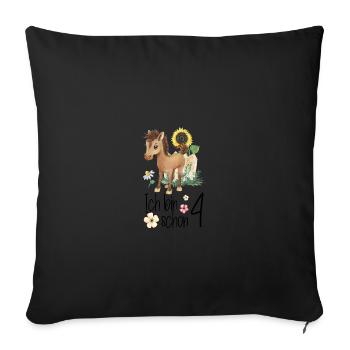 Pferd Landwirt 4. Geburtstag Kind - Sofakissenbezug 45 x 45 cm - Schwarz - Vorne