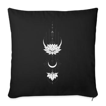 Lotus-Mandala und Mondsichel - Sofakissenbezug 45 x 45 cm - Schwarz - Vorne