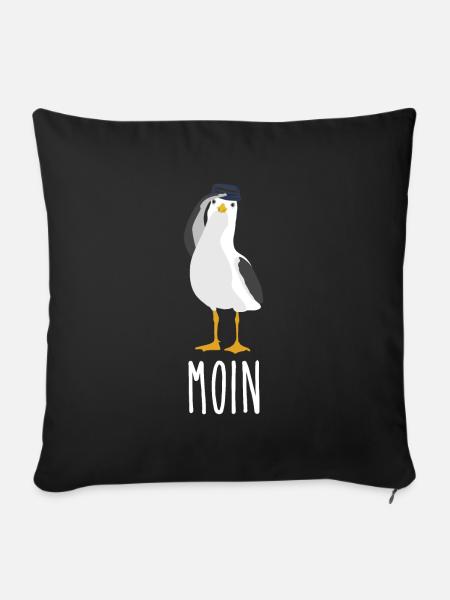 Moin Möwe Norddeutschland Begrüßung - Sofakissenbezug 45 x 45 cm - Schwarz