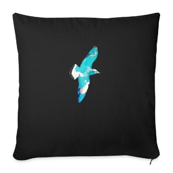 Mouette, illustration, vol, oiseaux, bleu, graffiti - Housse de coussin décorative 45 x 45 cm - noir - Devant
