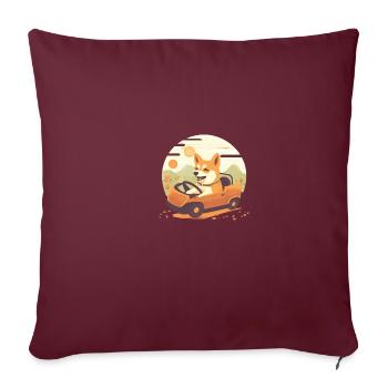Chien Shiba Inu voyageant en voiture, soleil d'été - Housse de coussin décorative 45 x 45 cm - bordeaux - Devant