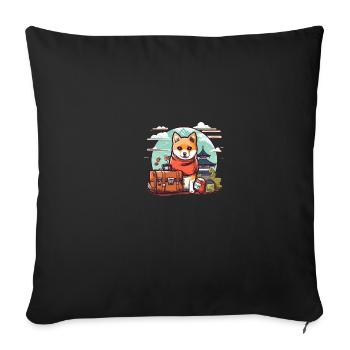 Dog Shiba Inu with luggage traveling in Asia - Sofa pillowcase 17,3'' x 17,3'' (45 x 45 cm) - black - Front