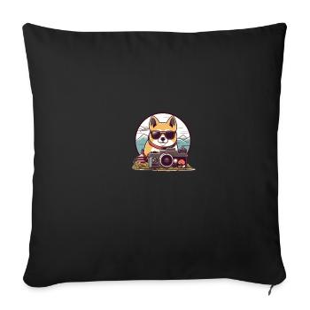 Chien Shiba Inu portant des lunettes voyageant en - Housse de coussin décorative 45 x 45 cm - noir - Devant