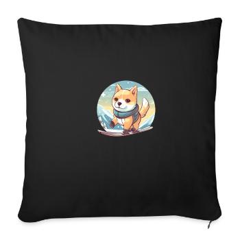 Hund Shiba Inu Wintersport Ski Schnee Gebirge - Sofakissenbezug 45 x 45 cm - Schwarz - Vorne