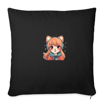 Chienne japonaise Shiba Inu fille avec des flocons - Housse de coussin décorative 45 x 45 cm - noir - Devant