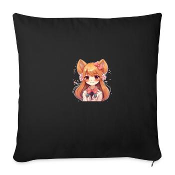 Chienne japonaise Shiba Inu fille avec des fleurs - Housse de coussin décorative 45 x 45 cm - noir - Devant