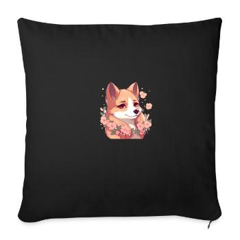 Japanese dog Shiba Inu lady with cherry blossoms - Sofa pillowcase 17,3'' x 17,3'' (45 x 45 cm) - black - Front