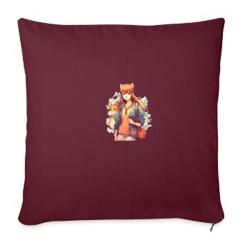 Girl with Japanese dog Shiba Inu pet - Sofa pillowcase 17,3'' x 17,3'' (45 x 45 cm) - burgundy - Front
