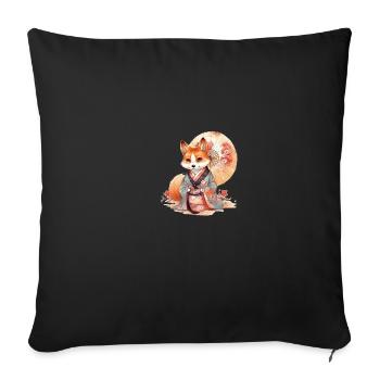 Chien japonais Shiba Inu en kimono avec fleurs - Housse de coussin décorative 45 x 45 cm - noir - Devant