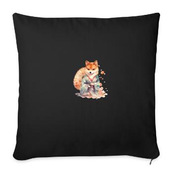 Chien japonais Shiba Inu en kimono avec fleurs - Housse de coussin décorative 45 x 45 cm - noir - Devant