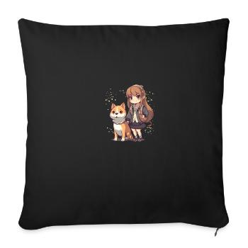 Girl with pet Japanese dog Shiba Inu - Sofa pillowcase 17,3'' x 17,3'' (45 x 45 cm) - black - Front