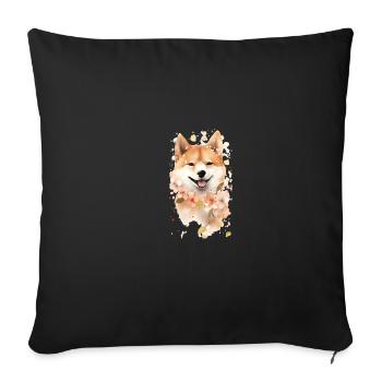Aquarelle de fleurs de cerisier Shiba Inu, chien - Housse de coussin décorative 45 x 45 cm - noir - Devant