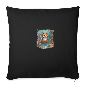 Japanese dog Shiba Inu water pond bamboo - Sofa pillowcase 17,3'' x 17,3'' (45 x 45 cm) - black - Front