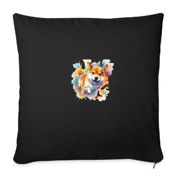 Chien japonais Shiba Inu Ball Sport - Housse de coussin décorative 45 x 45 cm - noir - Devant