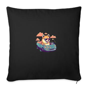 Chien Shiba Inu voyageant avec voiture et lunettes - Housse de coussin décorative 45 x 45 cm - noir - Devant