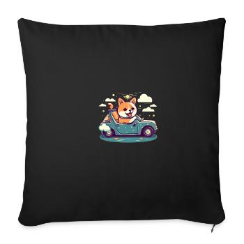 Chien Shiba Inu voyageant avec voiture et lunettes - Housse de coussin décorative 45 x 45 cm - noir - Devant