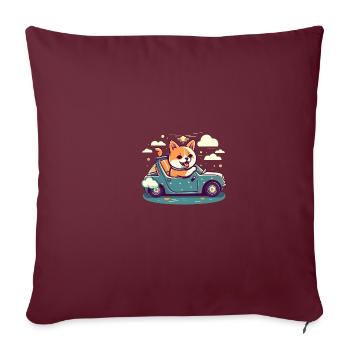Chien Shiba Inu voyageant avec voiture et lunettes - Housse de coussin décorative 45 x 45 cm - bordeaux - Devant