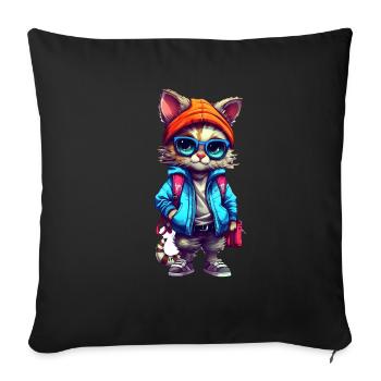 Dessin animé de chat mignon - Housse de coussin décorative 45 x 45 cm - noir - Devant