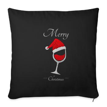 Merry Christmas Vin Vino Noël Xmas Santa - Housse de coussin décorative 45 x 45 cm - noir - Devant
