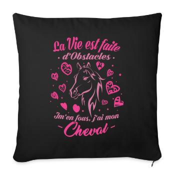 T-shirt équitation - J'ai mon Cheval - Housse de coussin décorative 45 x 45 cm - noir - Devant