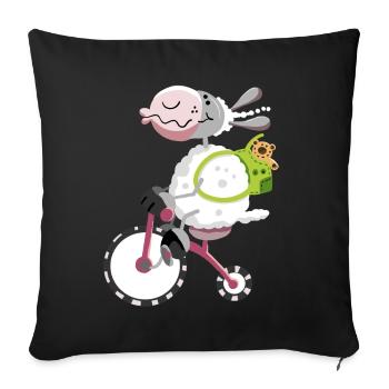 Cute sheep with bike - Sofa pillowcase 17,3'' x 17,3'' (45 x 45 cm) - black - Front