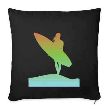 surfer surfergirl surfing beach with surfboard - Housse de coussin décorative 45 x 45 cm - noir - Devant