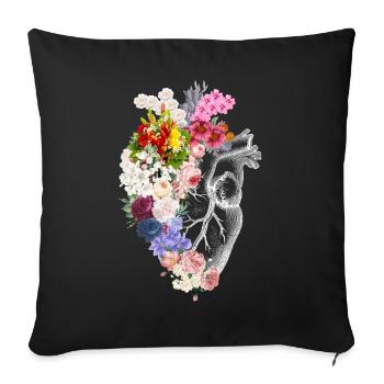 Floral Anatomical Heart - Sofa pillowcase 17,3'' x 17,3'' (45 x 45 cm) - black - Front
