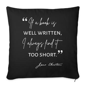 Avid Reader II - Citation de Jane Austen - Housse de coussin décorative 45 x 45 cm - noir - Devant