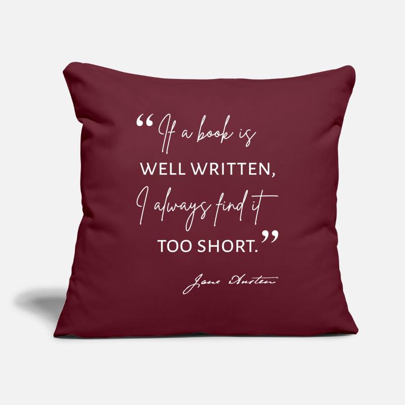Avid Reader II - Citation de Jane Austen Housse de coussin décorative 45 x 45 cm