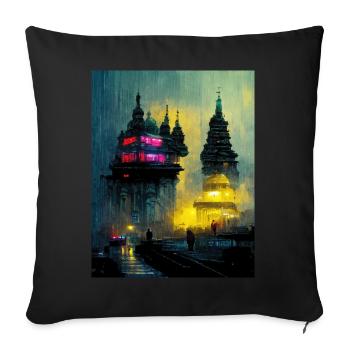 Neon Buddha Cyber Stadt im Regen - Sofakissenbezug 45 x 45 cm - Schwarz - Vorne