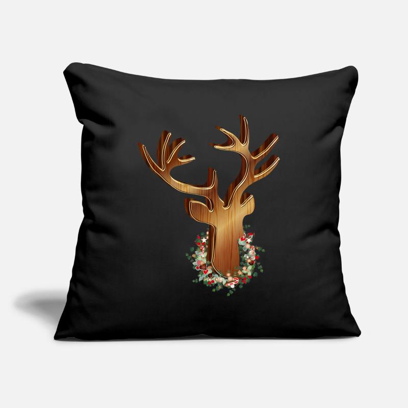 Hirschkopf in Holz Optik mit Weihnachtskranz Sofakissenbezug 45 x 45 cm