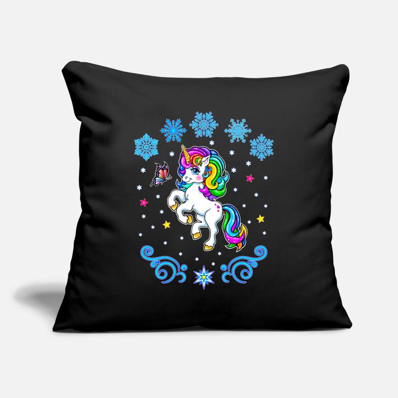 Winter buntes Einhorn mit Schneeflocken Regenbogen Sofakissenbezug 45 x 45 cm