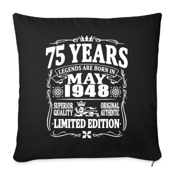 75 ans - Né en mai 1948 - Housse de coussin décorative 45 x 45 cm - noir - Devant