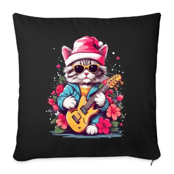 Cute cat with guitar - Sofa pillowcase 17,3'' x 17,3'' (45 x 45 cm) - black - Front