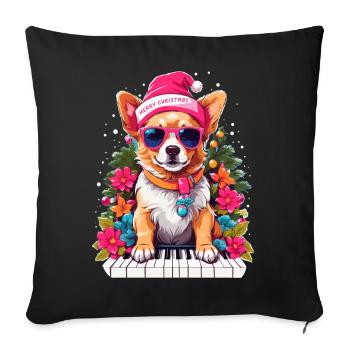 Dog with Piano - Sofa pillowcase 17,3'' x 17,3'' (45 x 45 cm) - black - Front