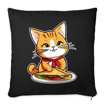Cute cat with taco - Sofa pillowcase 17,3'' x 17,3'' (45 x 45 cm) - black - Front