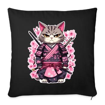 Samurai Cat & Cherry Blossoms #7 - Sofa pillowcase 17,3'' x 17,3'' (45 x 45 cm) - black - Front