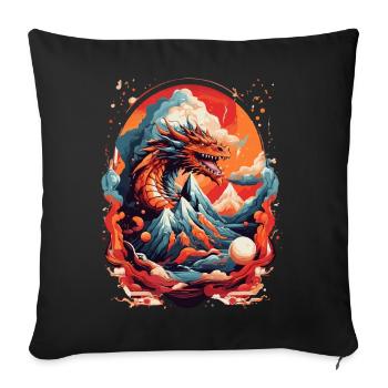 DRAGON BETWEEN MOUNTAINS & LAVA & FIRE, RETRO - Sofa pillowcase 17,3'' x 17,3'' (45 x 45 cm) - black - Front