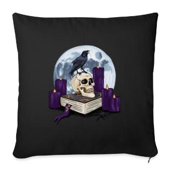 Livre de sorcière avec crâne et corbeau à la pleine lune - Housse de coussin décorative 45 x 45 cm - noir - Devant